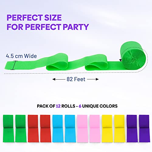 Image of 12 Rainbow Streamers, 984ft Pack of Crepe Paper Party Decorations
