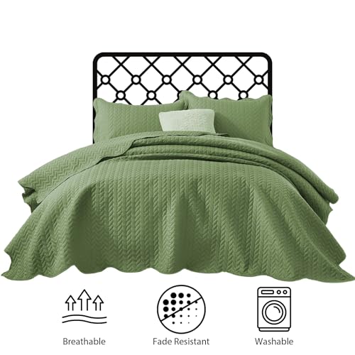 IR Imperial Rooms Queen Quilt Bedding Set Size (90" x 96") + 2 Pillow Shams (20" x 26"+ 2") - 3 Pcs All Season Lightweight Reversible Microfiber Coverlet Embossed Quilt Bedspread (Olive Green)