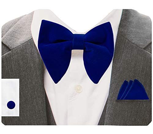 Image of GUSLESON Mens Solid Plaid Velvet Pre-tied Adjustable Bow Tie and Pocket Square Cufflink Set with Gift Box