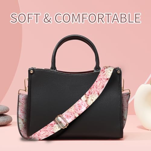 Image of Purse Strap Replacement Crossbody, 3.8cm Wide Shoulder Strap Adjustable Replacement Belt Gold Buckle, Handbag Crossbody Bag Strap Cute Pink Flowers