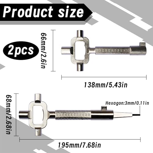 2 Stück Universal Bauschlüssel,Architektenschlüssel,Lang und Kurz Bauschlüssel,Baustellenschlüssel mit Messskala,zum Öffnen Einsteckzylinder Schloß,Silber,Zinklegierung