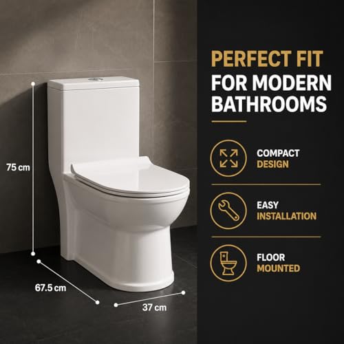 Image of KrissKross Premium Ceramic Rimless One Piece Western Toilet /Commode for Toilet /European Commode With Soft Close Seat Cover For Lavatory /Washdown Flush Commode With - S Trap Outlet (White)