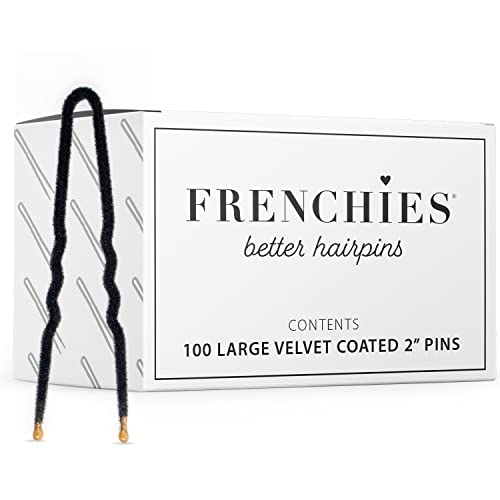 Frenchies French Twist Hair Pin, Ultra Flocked Extra Soft French Hair Pins for Women, Wedding, Updo Extensions, or Wig, 100 Count, Black, Small (2 inch)