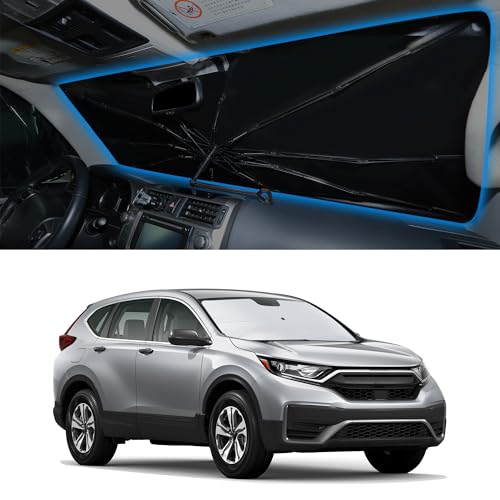 Image of Windshield Sun Shade Umbrella for 2017-2022 Honda CRV CR-V | Full covered for windshield, Block UV Rays, Heat Reduction, Easy to install, Durable & Fold Up Small