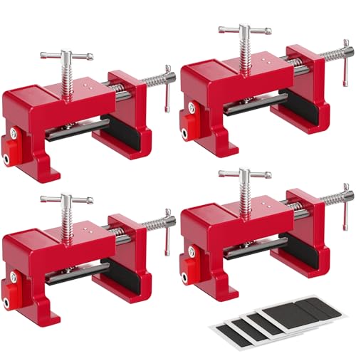 Image of Cabinet Clamps, Cabinet Installation Cabinetry Clamps Face Frame Clamps Tools with Two Side Screws and Alignment Plate, 4 Pack, Red