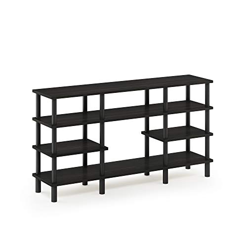 Image of Furinno Turn-N-Tube 4-Tier Multipurpose Wide Shelf TV Stand, Espresso /Black | Open Shelf Entertainment Center, TV Console, Open Frame for Cable Management, for Living Room, Bedroom