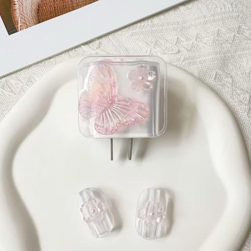 Image of Compatible with iPhone Cute Cat Charger Case Cover | Cartoon Character Silicone Charger Case Cover for 18-20W 360 Degree Full Protection Cover (Flower Butterfly NEW)