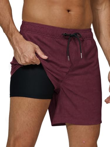 Arcweg Badehose für Herren mit Kompression Liner 2 in 1 Atmungsaktiv Badeshorts Männer Elastisch Trainingsshorts Verstellbar Tunnelzug mit Reißverschlusstaschen