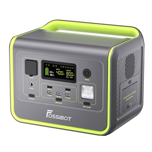 FOSSiBOT F800 Centrale Elettrica Portatile e Generatore Solare, Batteria di Backup LiFePO4 da 512Wh, Uscita CA 800W (Picco 1600W), Carica in 1,2 Ore al 100%, Adatta per Camper e Viaggi All'aperto.