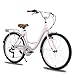 HH HILAND 26 inch Complete Beach Cruiser Bike for Adults, 7 Speed Step-Through Frame Womens Bicycle with Rear Rack, Retro Style Bike Commuter City Bicycle for Men, Pink