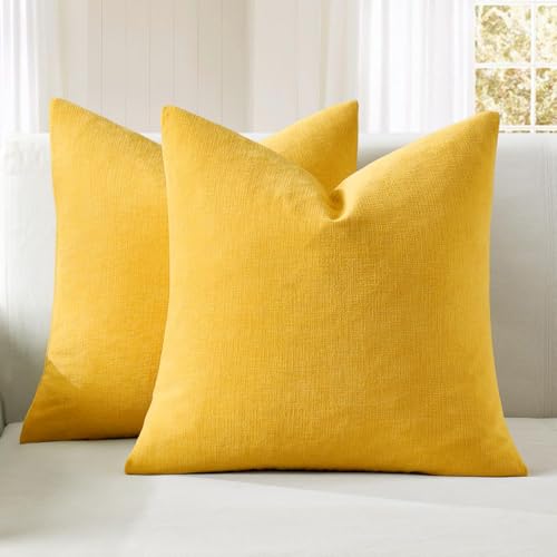MIULEE Yellow Couch Pillow Covers 18x18 Inch Set of 2 Soft Chenille Summer Decorative Square Throw Pillow Covers Farmhouse for Sofa Living Room Bed