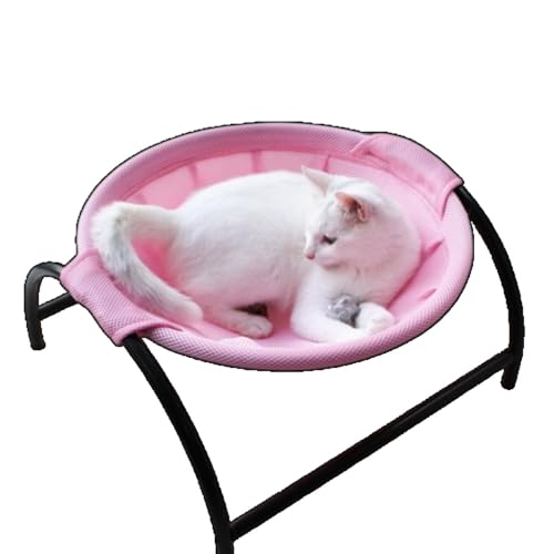 Zvlr 猫 ベッドペットネストハンモック 夏冬暖かいふわふわ小型犬用 自立式 犬猫用ベッド 組み立て簡単 メッシュ鉄フレーム 取り外し可能 洗える クールネスト ペット用品 安定な構造 通気性 (ピンク,M)