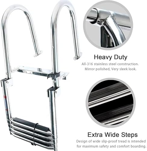 Pontoon Boat Ladder with Telescoping Folding Design and Handrails for Safe Docking and Swimming