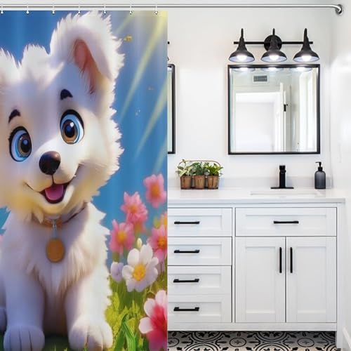 Rideau de douche chien en polyester imperméable lavable 122x183 cm avec crochets - 5