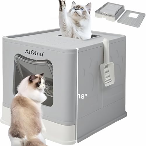 Caja de arena cerrada XL plegable para gato con tapa miniatura 1