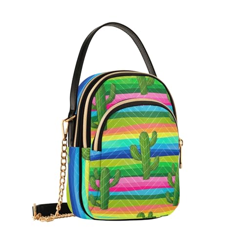 Single Shoulder Handbag Women Quilted Chain Strap Wallet Phone Purse Print Zipper Designer Bowler Tote Green Cacti Colorful Horizontal Stripes2