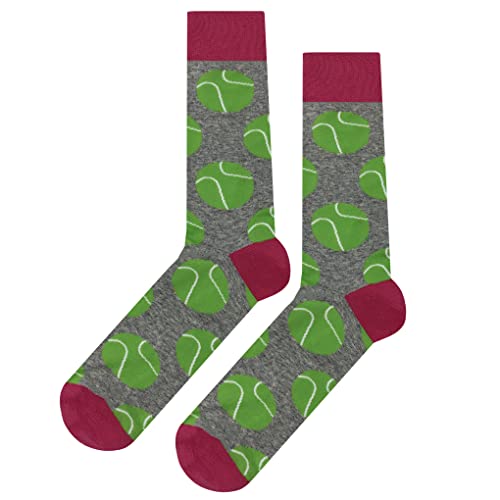 Tennis Ball Dress Socks Funny Novelty Crazy Fun Design Men Size 8-12 Cotton Casual Crew Colorful Funky Fancy Socks Gift for Men