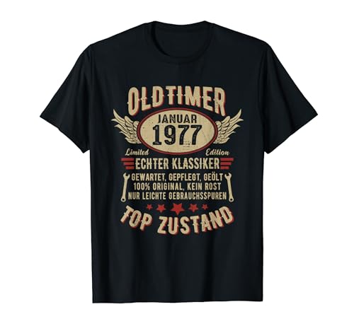 Oldtimer Baujahr Januar 1977 Geboren Jahrgang Geburtstag T-Shirt