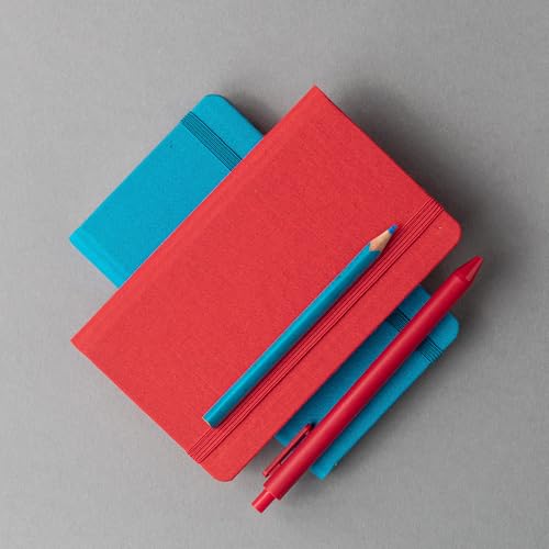 Image of Kitabby - Linen Series - A6 Size - Hard Bound Pocket Notebook with Elastic Band - 192 Pages - 80gsm Natural Shade Paper - Linen Fabric Cover Material - Pack of 2 - (Aqua Blue + Red)