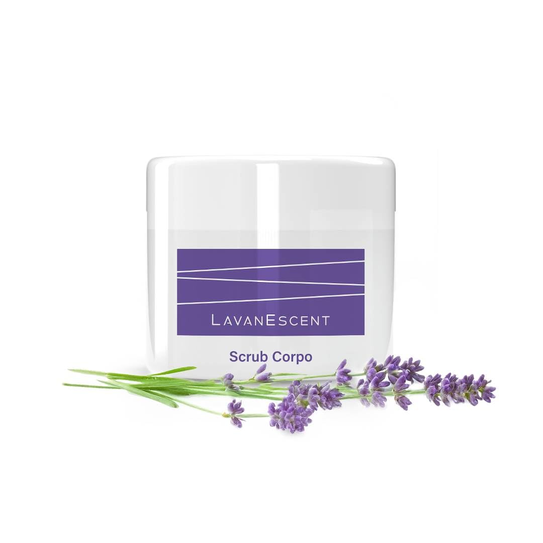 Lavanescent Scrub Corpo alla Lavanda Esfoliante Naturale Delicato con Polvere di Riso, Burro di Karité e Oli Nutrienti Pelle Morbida, Luminosa e Rigenerata, 150 ml