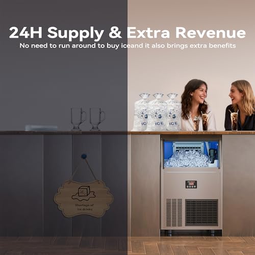 Image of Coolake Commercial Ice Maker Machine, 200 lbs per 24 Hours with 45 lbs Storage, Air Cooled Under Counter Cube Ice Maker, Stainless Steel Self Contained Ice Machine for Home Bar Garage Outdoor
