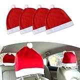 ijuicy 4 PCS Car Santa Claus Hat Seat Headrest Cover, Car Christmas Decorations, Winter Holiday Car Decorations, Car Decorations Christmas Design Fits Most Vehicle Headrest (Red)