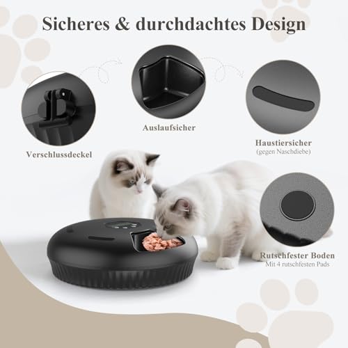 Zyncove Futterautomat Katze Nassfutter mit Kühlung: Nassfutterautomat für Katzen, Batteriebetriebener katzenfutter Automat - 6 Mahlzeiten für Haustiere Black(Batterien nicht im Lieferumfang enthalten)