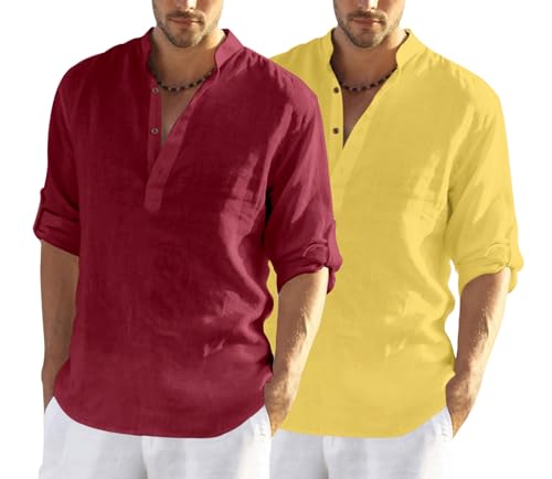 Image of Zombom Men's Combo Cotton Polyester Blend Solid Full Sleeve Straight Regular Fit Mandarin /Chinese Collor Kurta (Pack of 2)