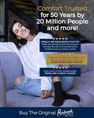 Image of Pembrook Ankle Diabetic Socks for Women & Men | 6 Pairs | Wide Non Binding Socks Quarter Length | Edema Neuropathy Socks