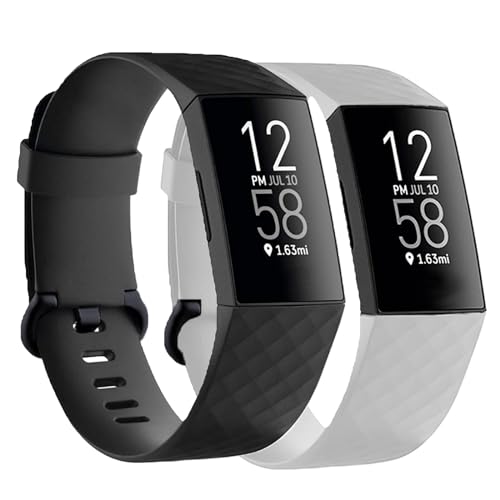Correas de repuesto compatibles con Fitbit Charge 4 / Fitbit Charge 3 para mujeres y hombres, pulseras deportivas de silicona para mujeres y hombres, grandes, color negro y blanco (paquete de 2)