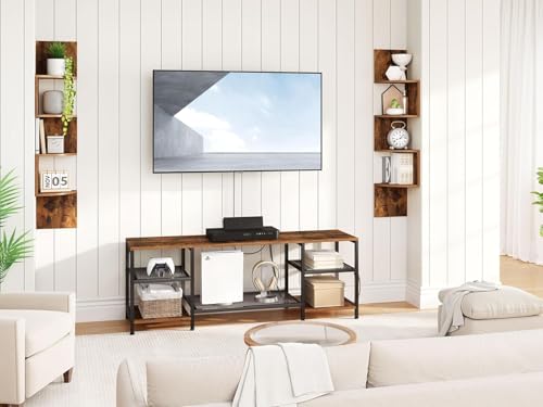 Image of Wooden Corner Shelf Wall-Mounted, Set of 2 Floating Corner Shelves for Wall, 4-Tier Corner Bookshelves for Living Room, Bedroom, Bathroom, Home Office (Brown Finish)