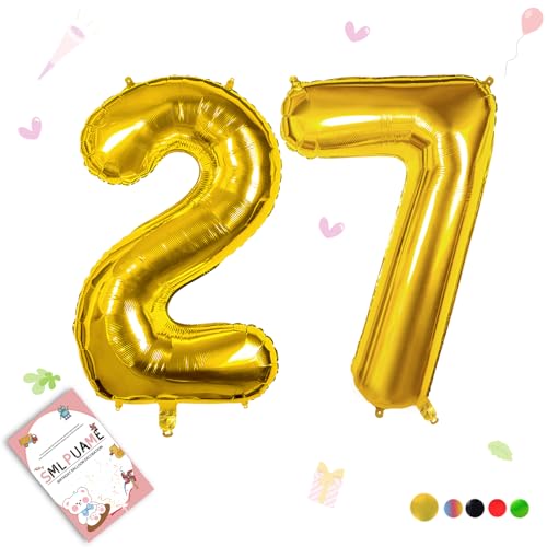 Image of 40 Inch Gold 27 Balloon Numbers, 27th Birthday Party Decorations