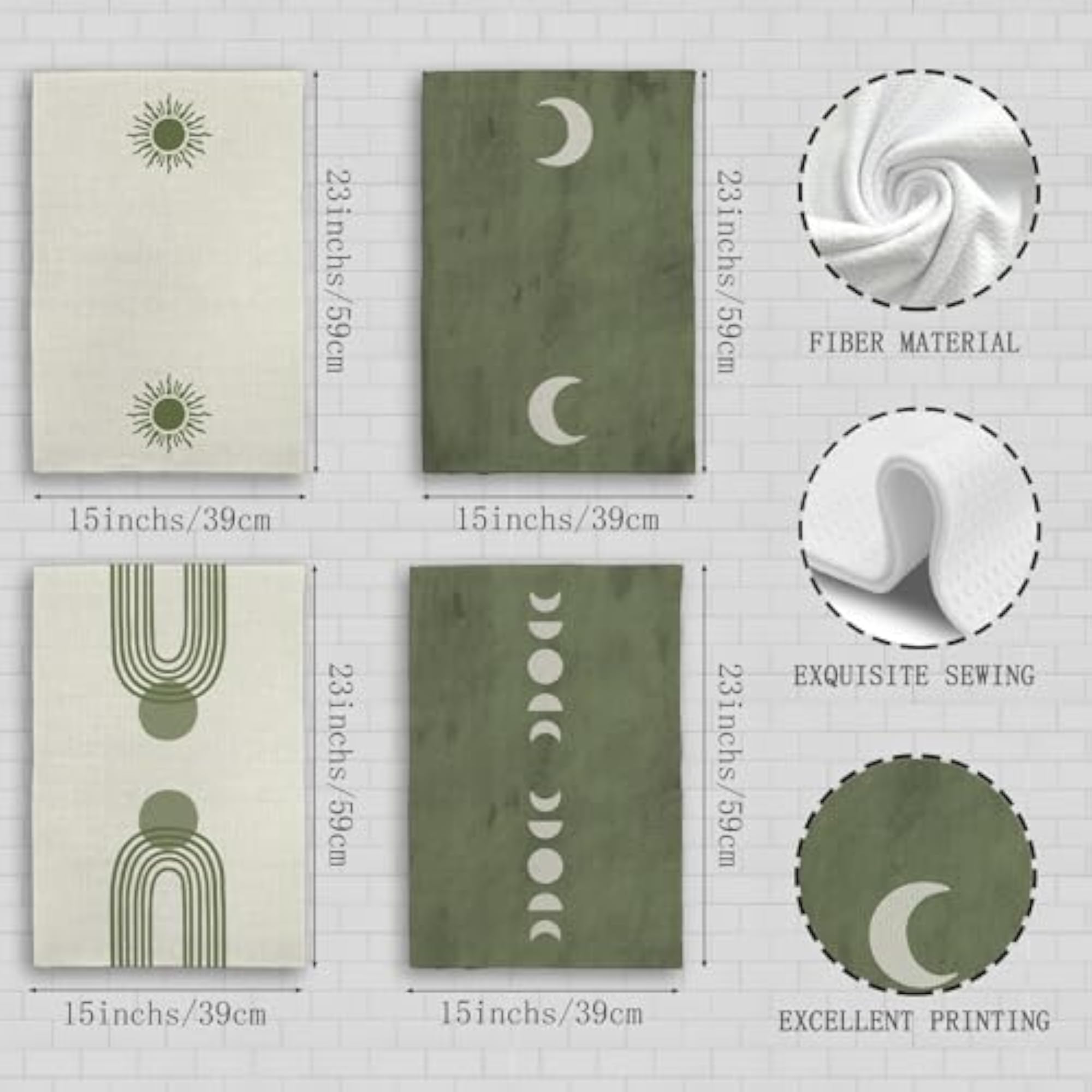 Boho Green Sun Kitchen Towels Set of 4, Decorative Gifts