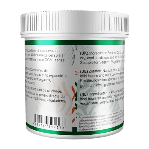 Special Ingredients Sodium Citrate 500g (Buffer Salt) Premium Quality, Vegan, Non-GMO, Gluten Free – Recyclable Container