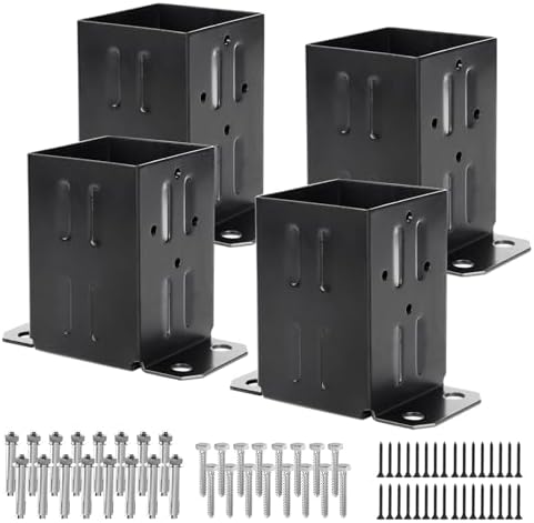 Eapele 4x4 Wood Fence Post Anchor Base, 13GA Thick Steel and Black Powder Coated, Come with Wood Screws and Concrete Anchors(Set of 4)