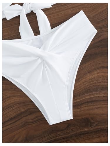 MakeMeChic Women's 2 Piece Bikini Set Wrap Halter Tie Back High Waist Bathing Suit Swimwear4