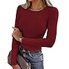 Aottori T-Shirt Femme Côtelé Manches Longues Col Rond Hauts Élégant T-Shirt Extensible Sexy Top Slim Fit Chic Pull Basic Respiratoire Décontracté Bordeaux XS
