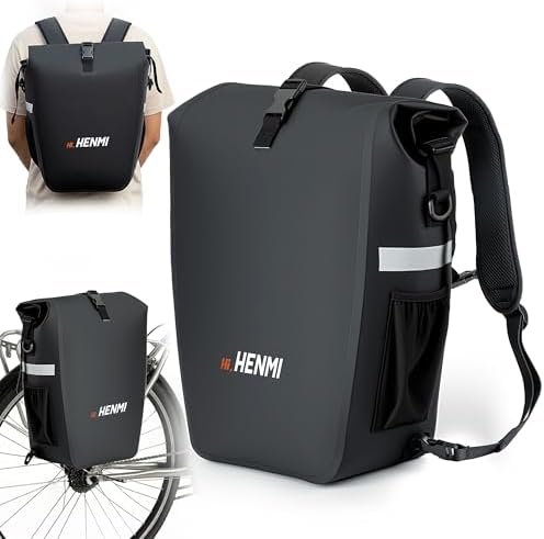 HENMI 3 in1 Fahrradtasche 28L | Fahrradtaschen Gepäckträger mit Wasserdicht und Reflektierend, Geeignet als Gepäckträgertasche, Rucksack, Umhängetasche