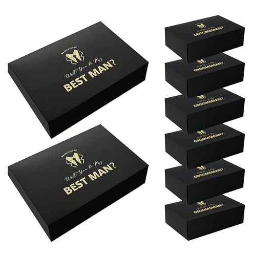 GroomBrideGifts 8 PCS Groomsmen Proposal Gift Boxes6 Will You Be My Groomsmam and 2 Best Man Elegant Paper Gift Packaging Box.