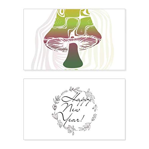 Tarjeta de Año Nuevo con diseño de hongos verdes para decorar mesas y regalos navideños