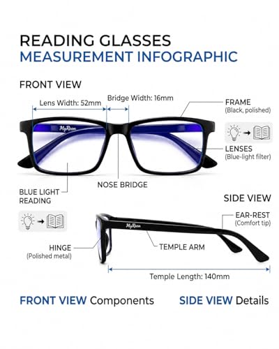 Image of myreen Blue Cut Reading Glasses for men and women +1 +1.25 +1.5 +1.75 +2 +2.25 +2.5 +2.75 +3 Full-Rim TR90 Frame With Clear CR39 Power Lens