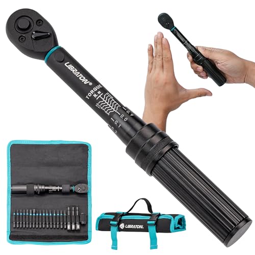 LIBRATON Llave Dinamométrica 1/4', 2-14 Nm Llave Dinamometrica Bicicleta, 72 Dientes, Micro Click de 0,1 Nm, Puntas Hex y Torx, Destornilladores de Tuercas, Adaptadores de Cuadrada a 1/4' Hex