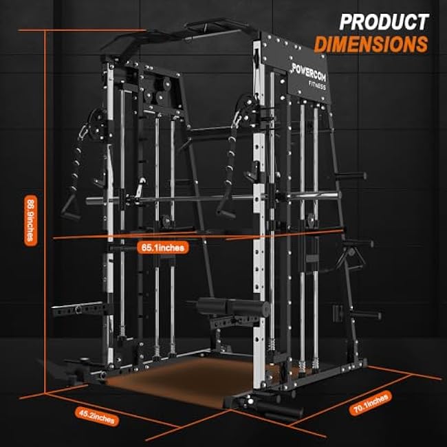 Power Cage 2300lbs Smith Machine Squat Rack with LAT-Pull Down System & Cable Crossover Machine, Training Equipment with Leg Hold-Down Attachment Weight Cage for Home Gym