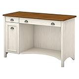 Bush Furniture Fairview Computer Desk with Drawers in Antique White and Tea Maple