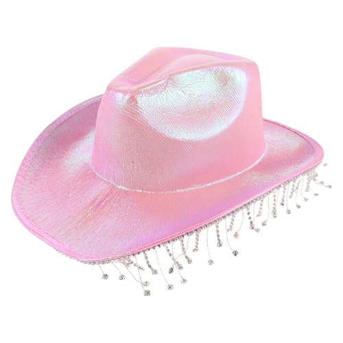 Chapeau de cowboy rose festif à franges idéal pour compléter un déguisement western