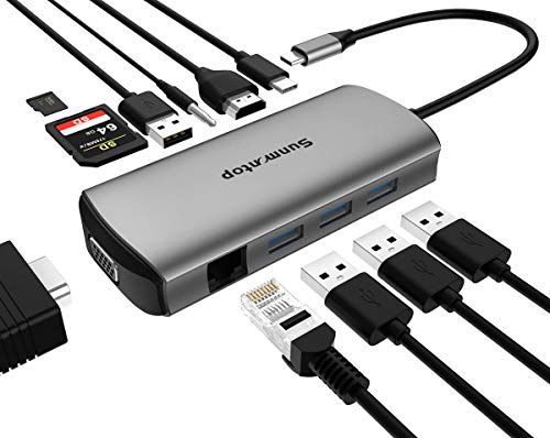 USB C Hub,11 in 1 USB C Docking Station with 4K USB C to HDMI,Gigabit Ethernet,SD/TF Card Reader,3 USB 3.0,USB2.0,VGA Ports, USB C PD 3.0, Audio for MacBook, iPad, Dell and More.