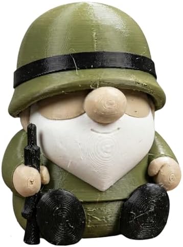Army Gnome Figurine | Military Soldier with Rifle | Green and Black Decorative Shelf Display | Funny Collectible Desk Decor for Adults - 3D Printed in Canada image 2