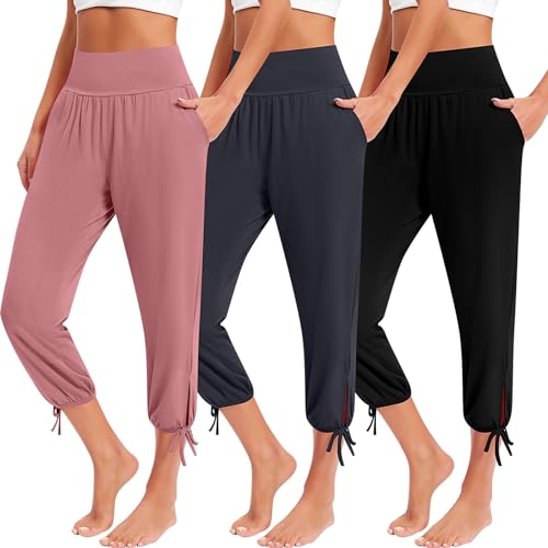 3 Pcs Women Capri Yoga Pant Casual Loose Workout Pant Lightweight...