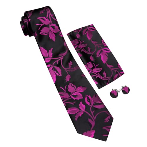 Image of Barry.Wang Flower Ties for Men Silk Woven Floral Tie Sets Necktie Handkerchief Cufflinks Wedding Party