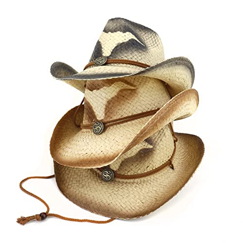 Sun Hat Mens Western Cowboy Hats Summer Straw Cap For Women Sombrero Beach Travel Outdoor Unisex Black #TOP3